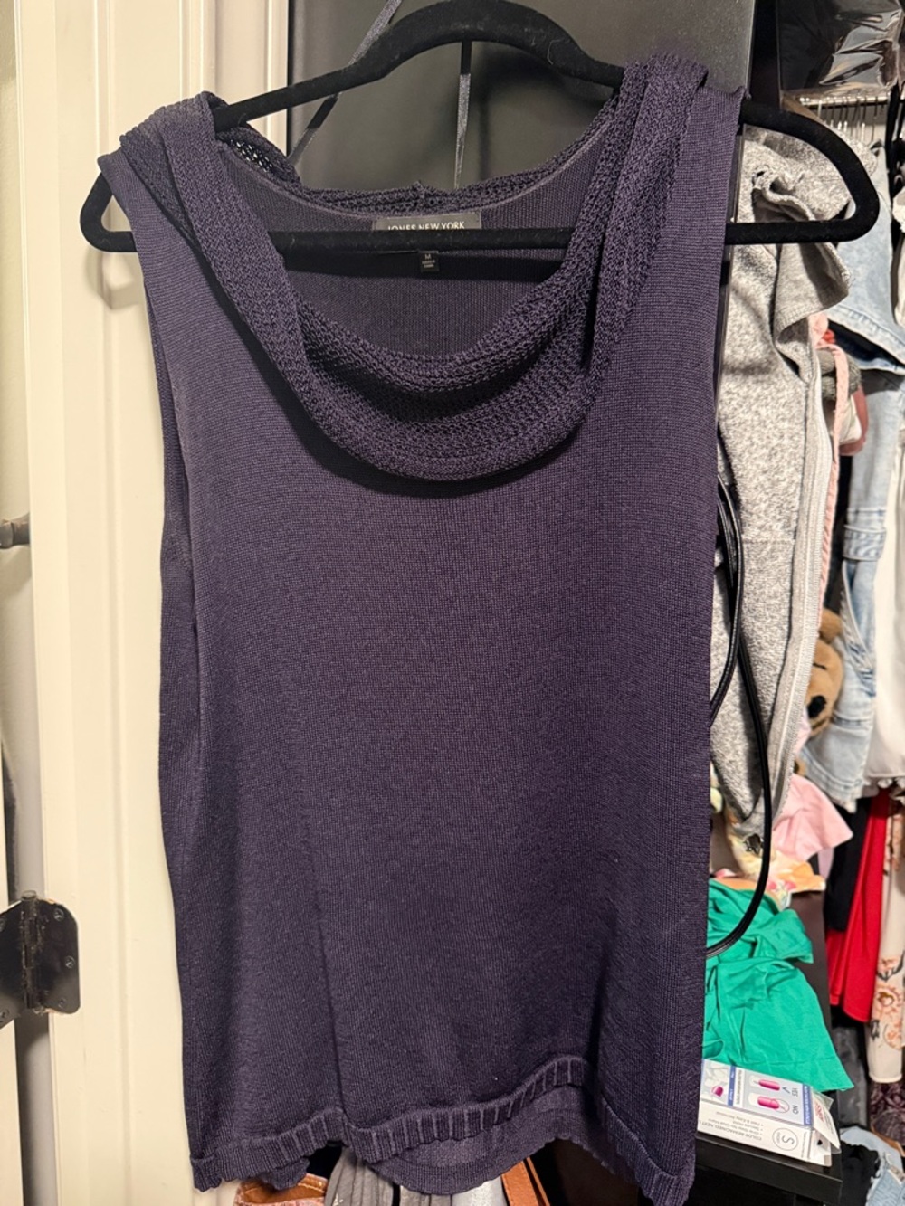 Jones New York Navy Sleeveless Knit Cowl Neck Top
